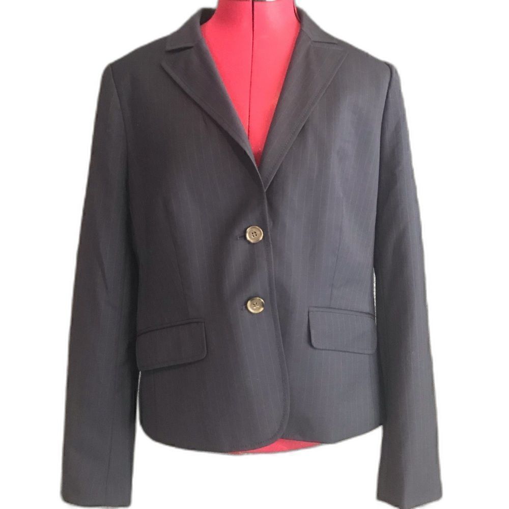J Crew Blazer Women’s Size 12 Navy Blue Wool Long Sleeve Button Pockets